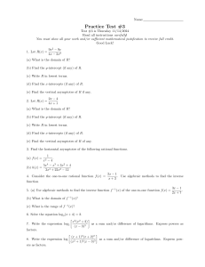 Math Practice Test #3: Rational Functions & Logarithms