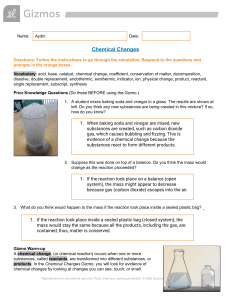 Chemical Changes Gizmo Worksheet