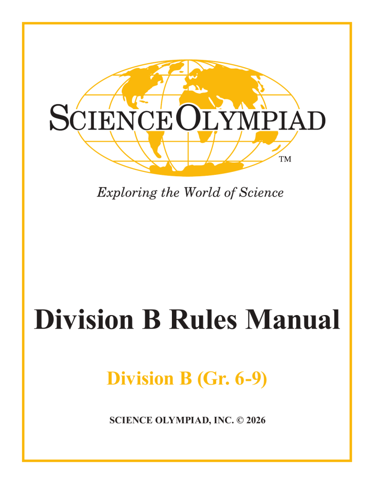 2026 Science Olympiad Division B Rules