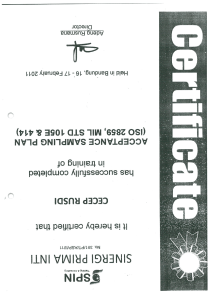 Acceptance Sampling Plan Training Certificate (ISO 2859, MIL STD)