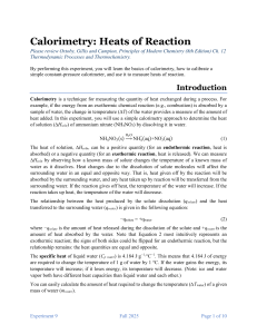 Calorimetry Experiment: Heats of Reaction Lab Manual
