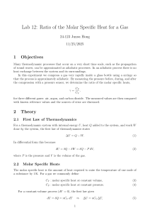 Lab 12: Ratio of Molar Specific Heat for Gas Experiment