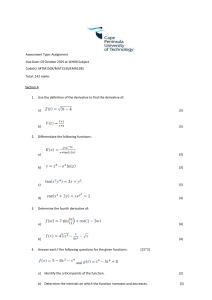 Mathematics Assignment: Derivatives, Integrals, Function Analysis