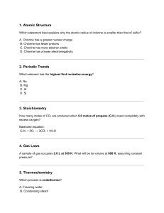 Chemistry Practice Questions: Atomic Structure, Periodic Trends, Stoichiometry