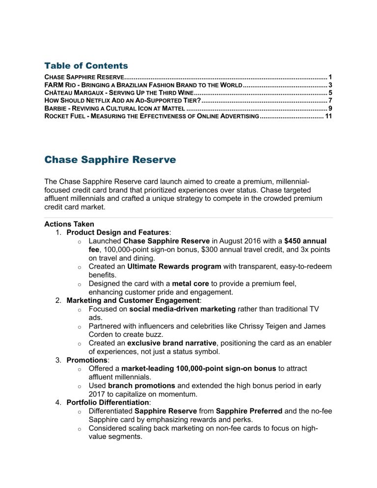 Chase Sapphire Reserve Case Study: Marketing &amp; Strategy
