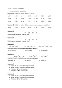Math Worksheet: Factors, Multiples, Primes