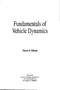 Fundamentals of Vehicle Dynamics by Gillespie
