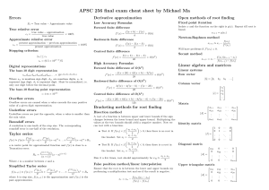 APSC 256 Final Exam Cheat Sheet: Numerical Methods & Math
