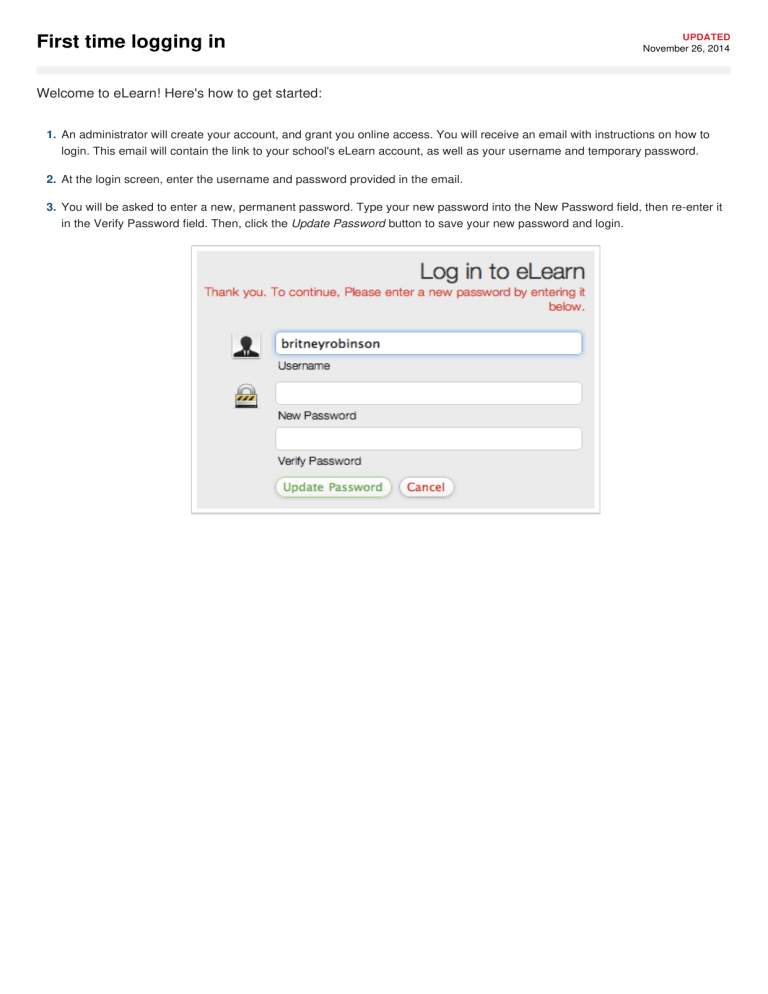 eLearn First Login Guide