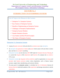 Introduction to Enterprise Systems Lecture