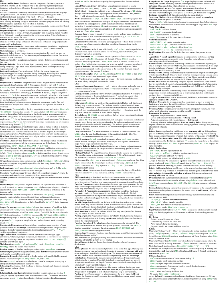 C++ Programming Fundamentals Lecture Notes