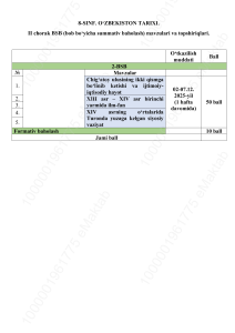 8-sinf O'zbekiston tarixi summativ baholashi