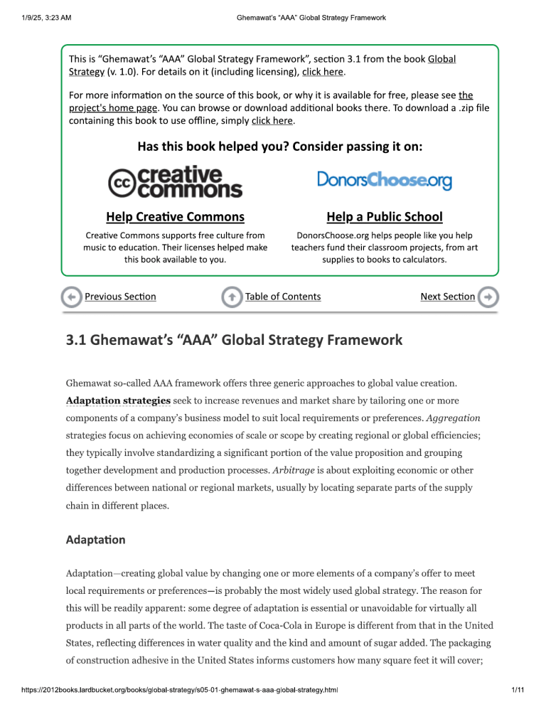 Ghemawat's AAA Global Strategy Framework
