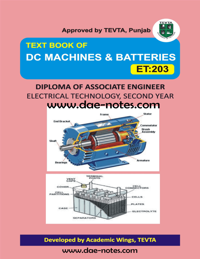 Dc Machine Notes.pdf DC Machines & Batteries Textbook DAE Notes