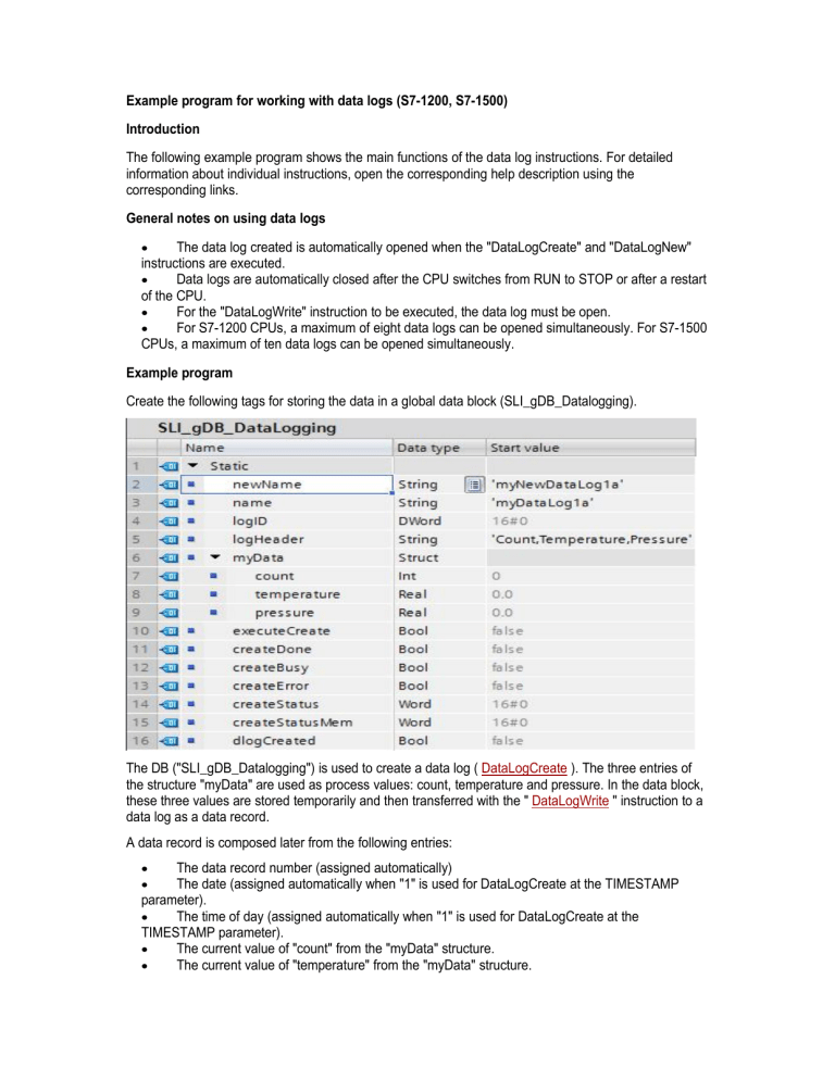 S7-1200 S7-1500 Data Log Example Program