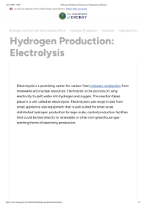 Hydrogen Production: Electrolysis | U.S. DOE