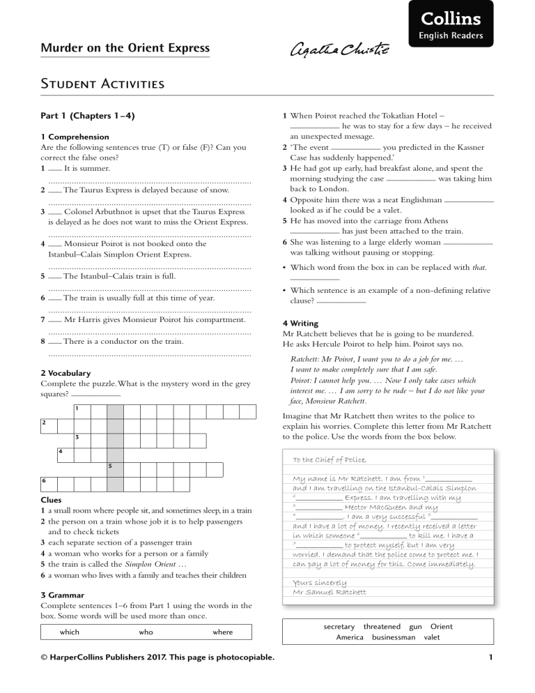 Orient Express Student Activities PDF