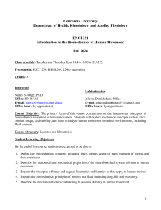 EXCI 351: Biomechanics of Human Movement Syllabus