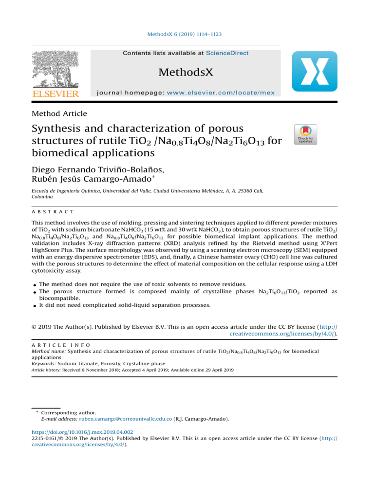 Methodsx Journal Porous TiO2/Sodium-Titanate Synthesis for Implants