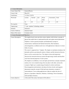 General Physics Phys1011 Course Outline