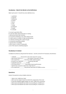 Reading Comprehension Worksheet on Gladwell