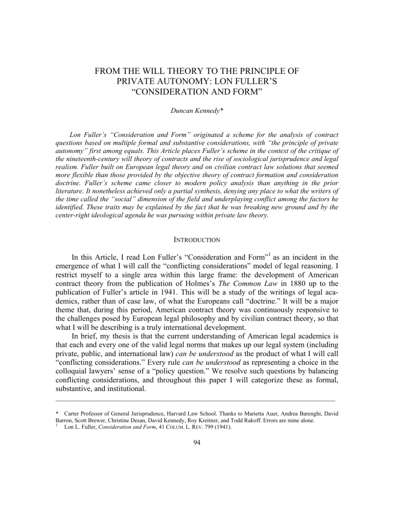 Fuller's Consideration and Form