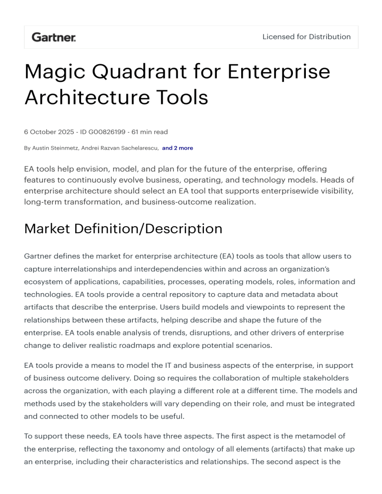 Gartner Magic Quadrant: Enterprise Architecture Tools 2025