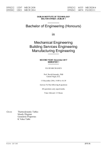 DIT Fluid Mechanics Exam 2017