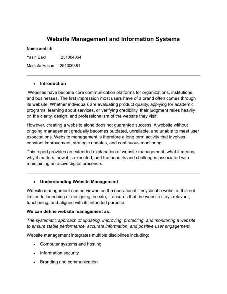 Website. It System Introduction Guide to Website Management and Information Systems