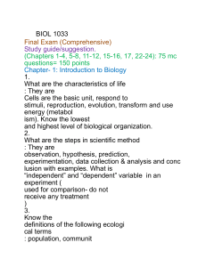 BIOL 1033 Biology Final Exam Study Guide