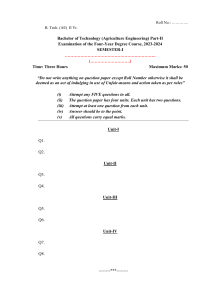 B.Tech Agri Eng II Yr Sem I Exam Paper 2023-24