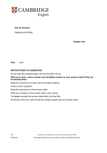 Key for Schools Reading & Writing Sample Test