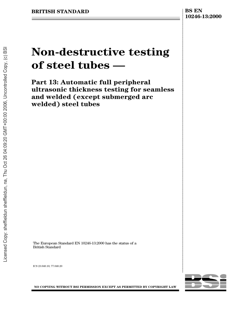 BS EN 10246-13: Ultrasonic Tube Testing Standard