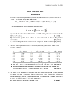 CHE 321 Thermodynamics II Homework 3