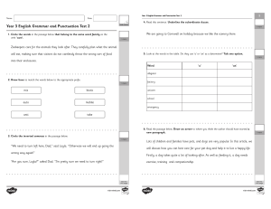 Year 3 English Grammar and Punctuation Test