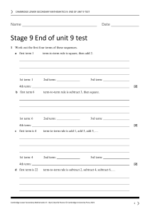 Cambridge Stage 9 Math Test: Sequences