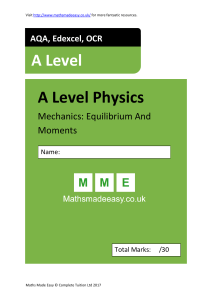 A Level Physics: Equilibrium & Moments Worksheet