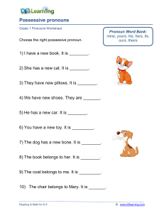 Grade 1 Possessive Pronouns Worksheet