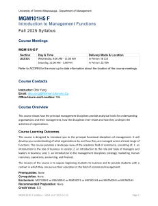 MGM101H5 U of T Management Syllabus 2025