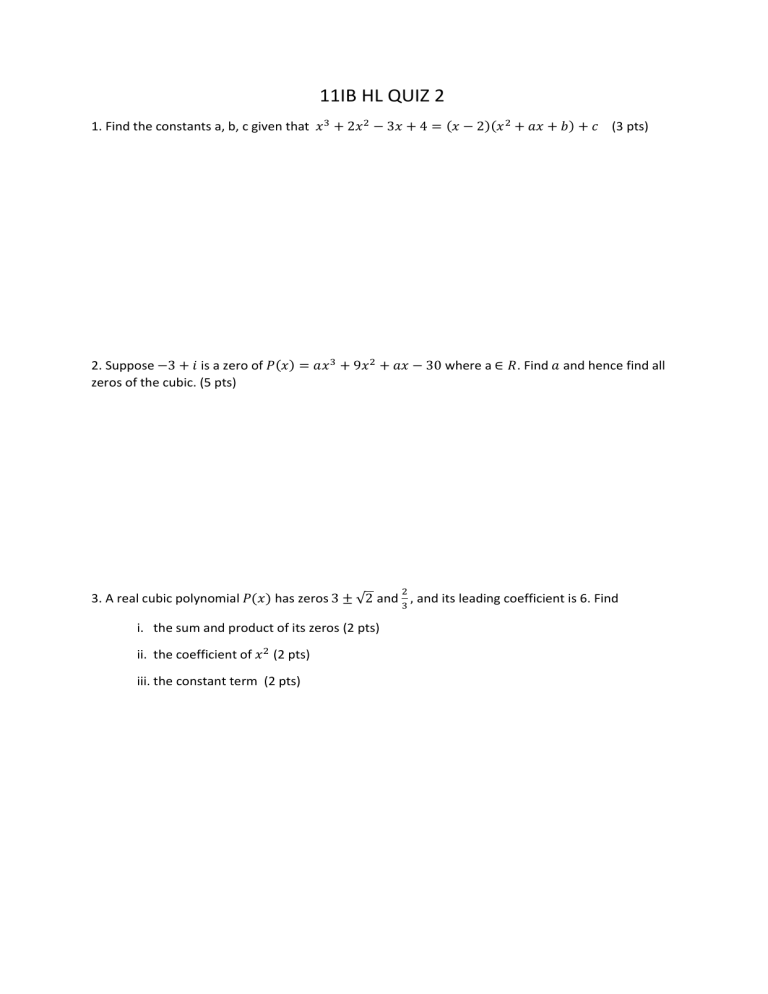 IB HL Math Quiz on Polynomials