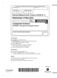 GCSE Computer Science Past Paper 2024