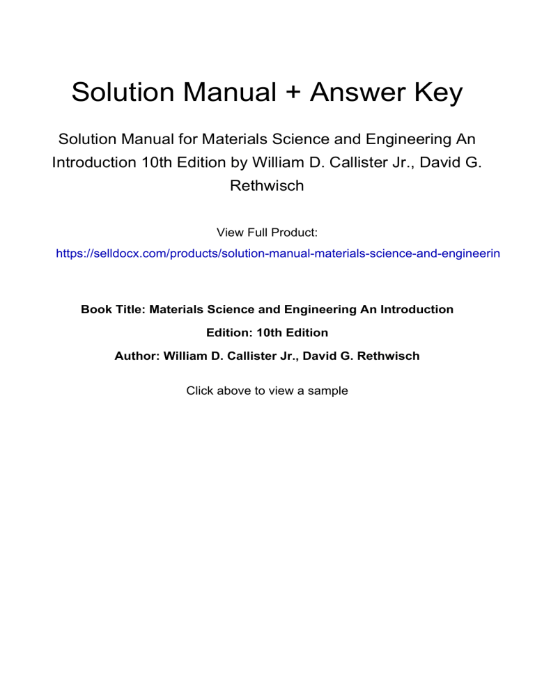 Materials Science Solution Manual 10th Edition