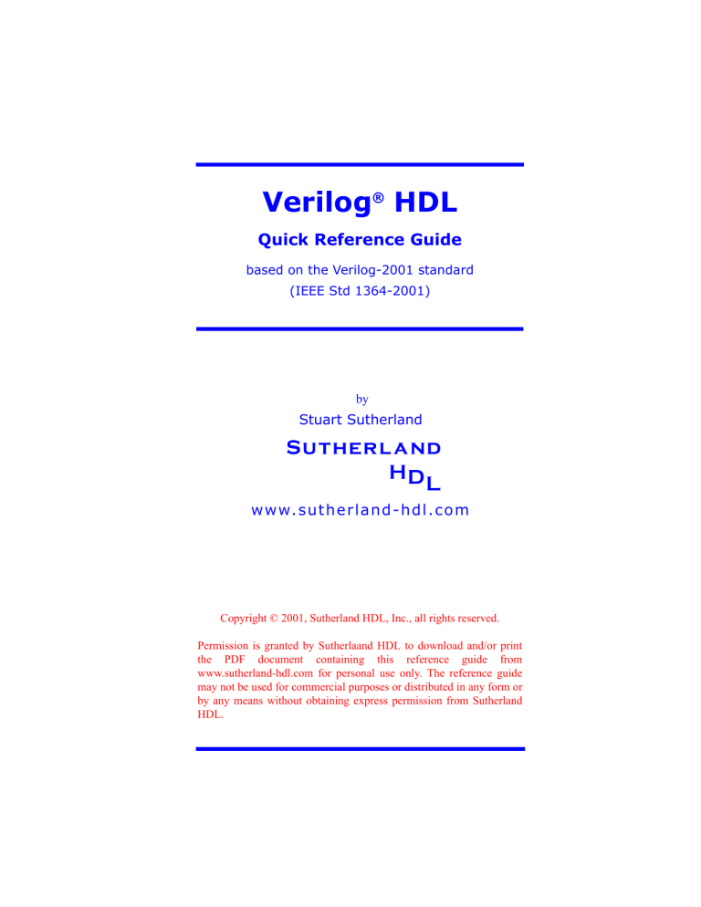 Verilog-2001 HDL Quick Reference Guide
