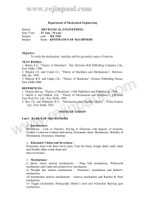 Kinematics of Machinery Lecture Notes
