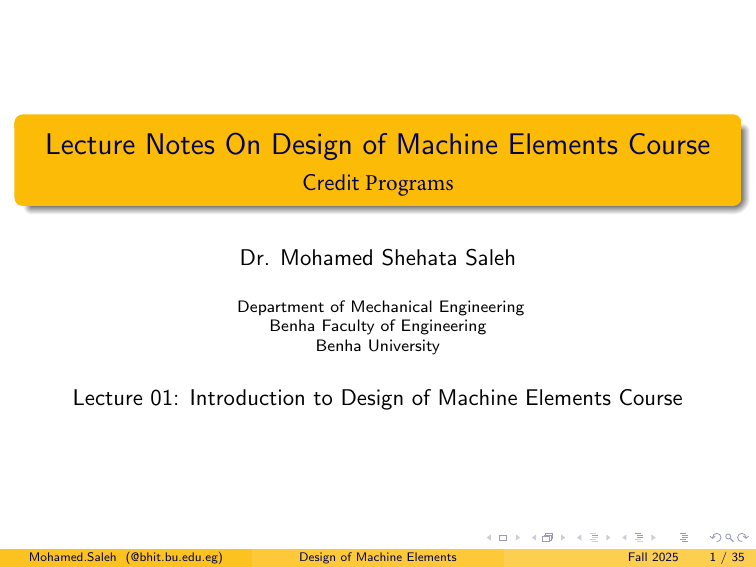 Machine Elements Design Lecture Notes