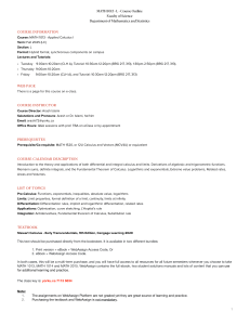 MATH 1013: Applied Calculus I Course Outline
