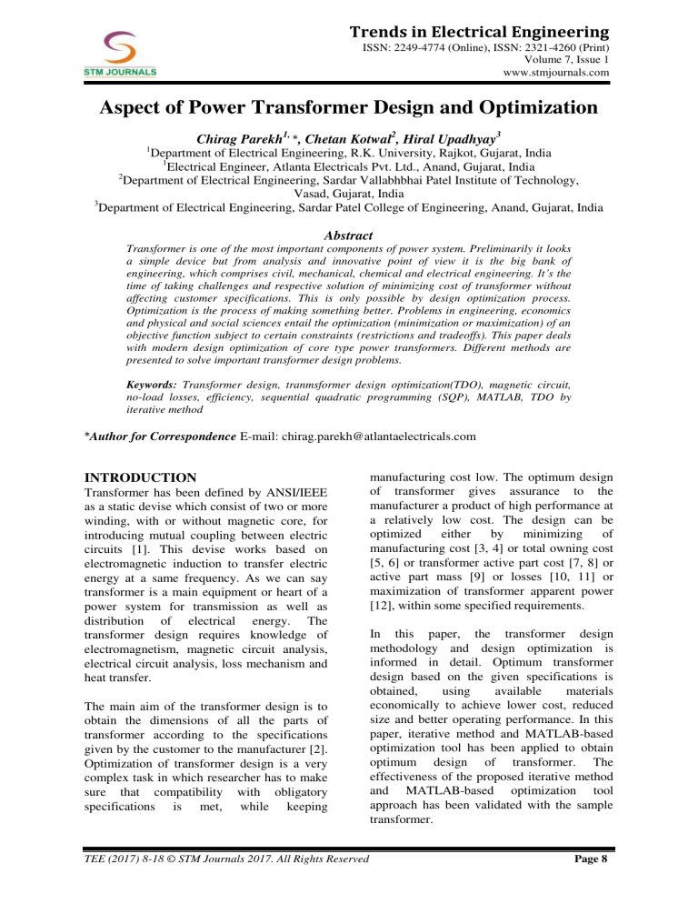 Power Transformer Design Optimization Study