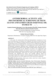 Neem and Lemon Grass Oil Antimicrobial Activity Study