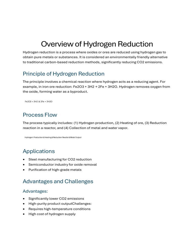 Overview of Hydrogen Reduction Process
