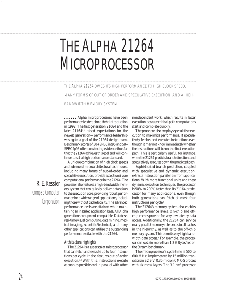 Alpha 21264 Microprocessor Architecture